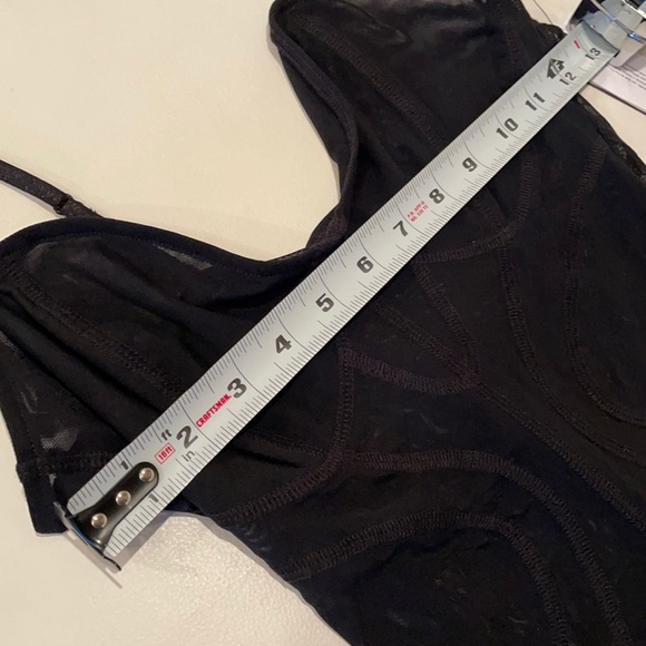 NWT S GUESS women MELINDA contour bodysuit mesh transparent corset piping black - Picture 9 of 12